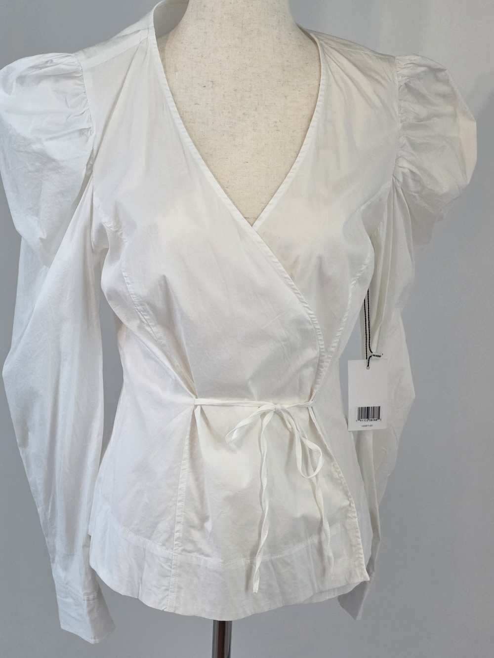 Jason Wu White Puff Long Sleeve True Wrap Tir Front Blouse Womens Size Medium